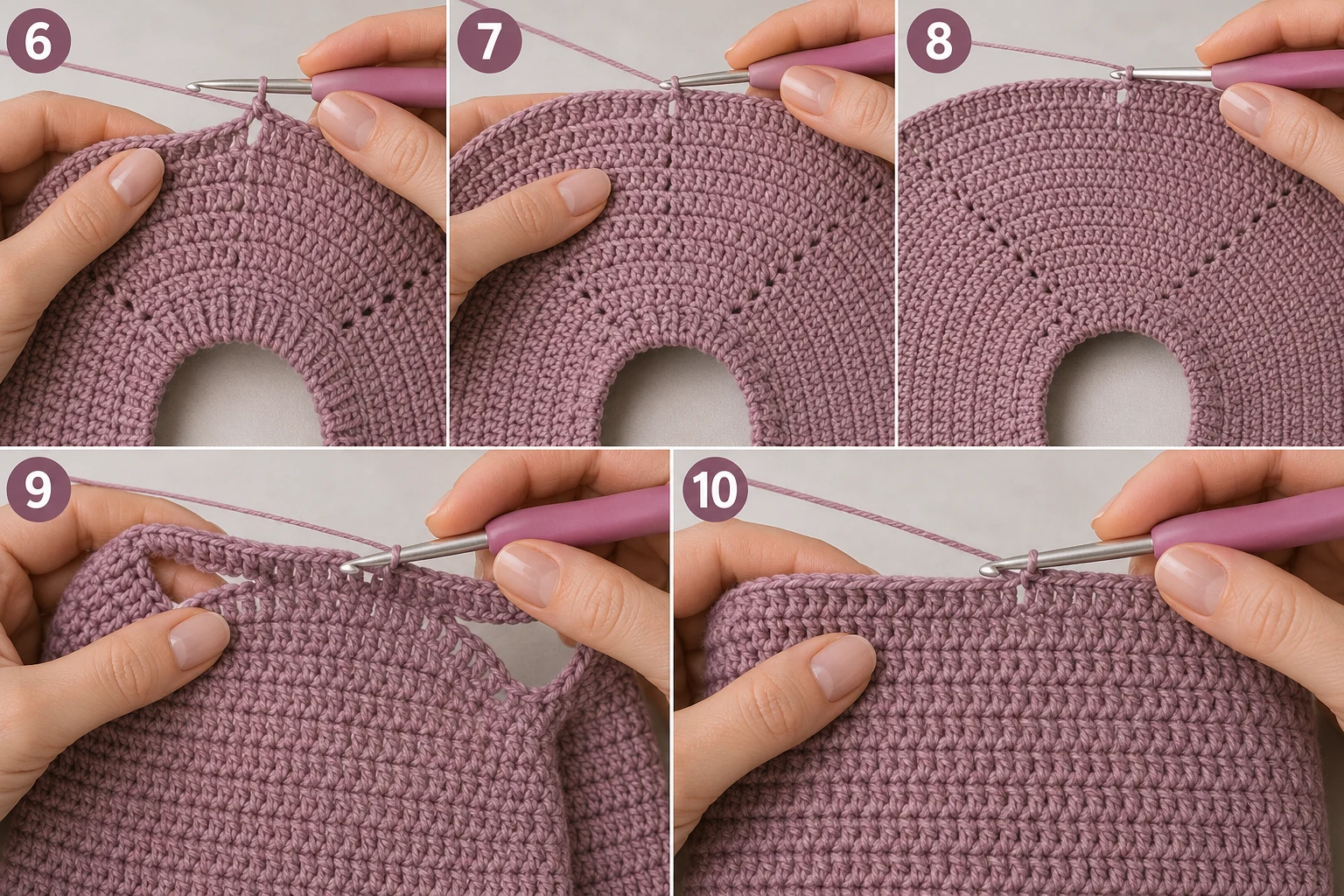 Steps 6–10 — baby sweater crochet pattern free