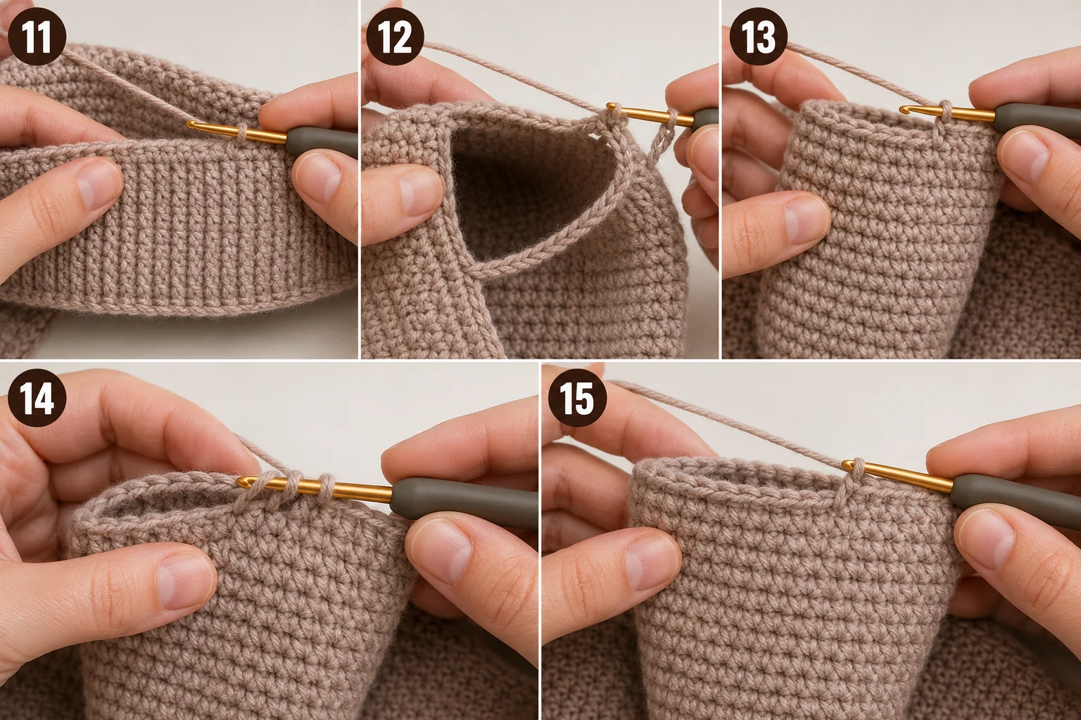 Steps 11–15 — baby sweater crochet pattern free