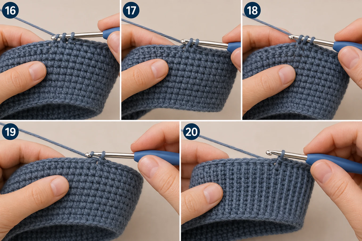 Steps 16–20 — baby sweater crochet pattern free