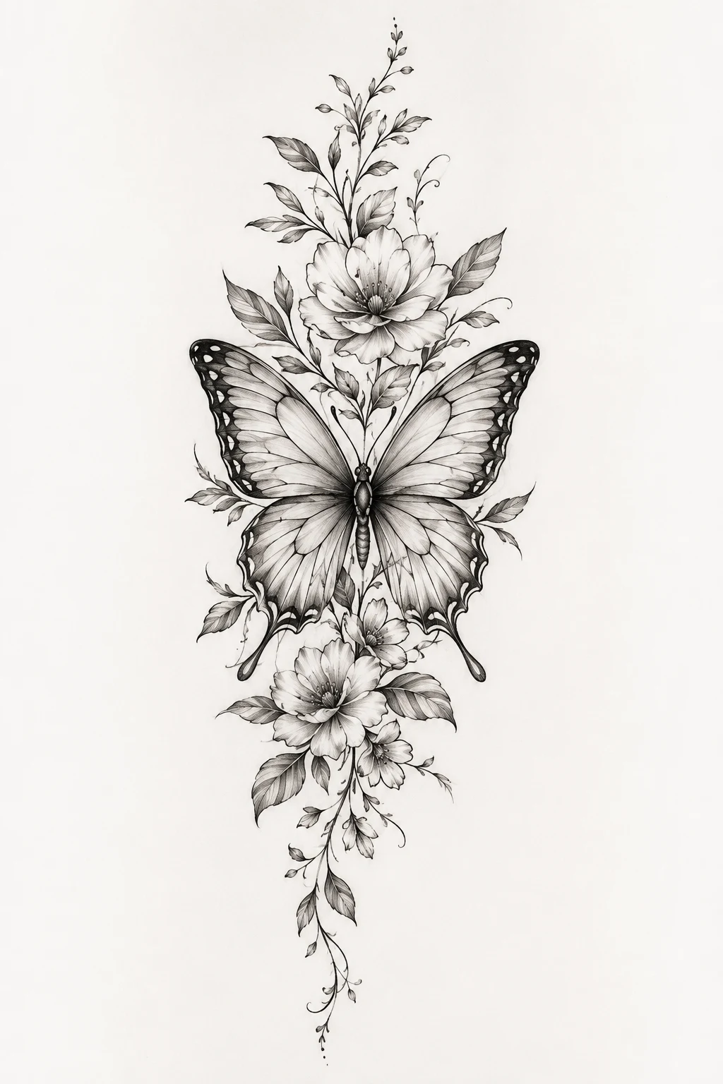 elegant Floral Butterfly — back butterfly tattoo style outfit