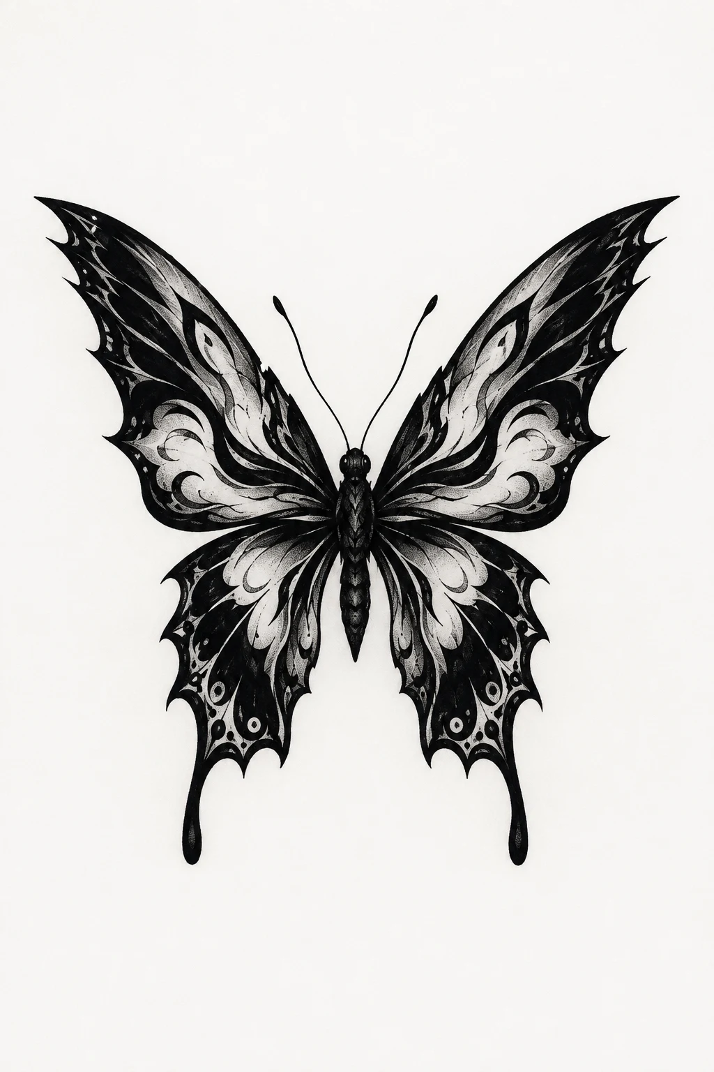 Masculine Blackwork Butterfly — back butterfly tattoo style outfit