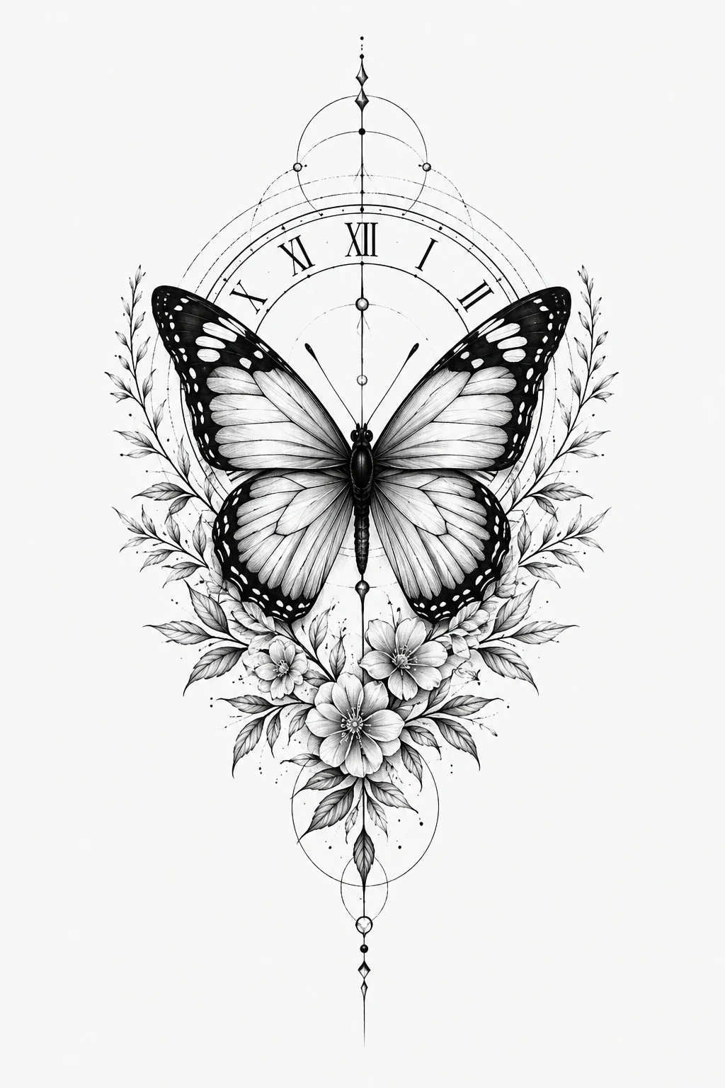 Butterfly With Roman Numerals — back butterfly tattoo style outfit