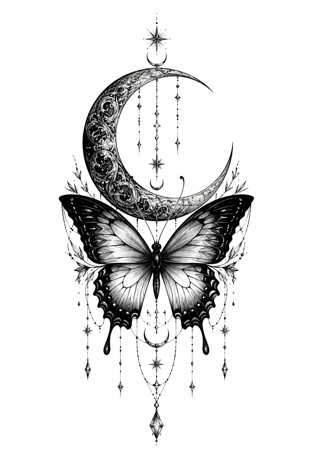 Butterfly and Crescent Moon — back butterfly tattoo style outfit