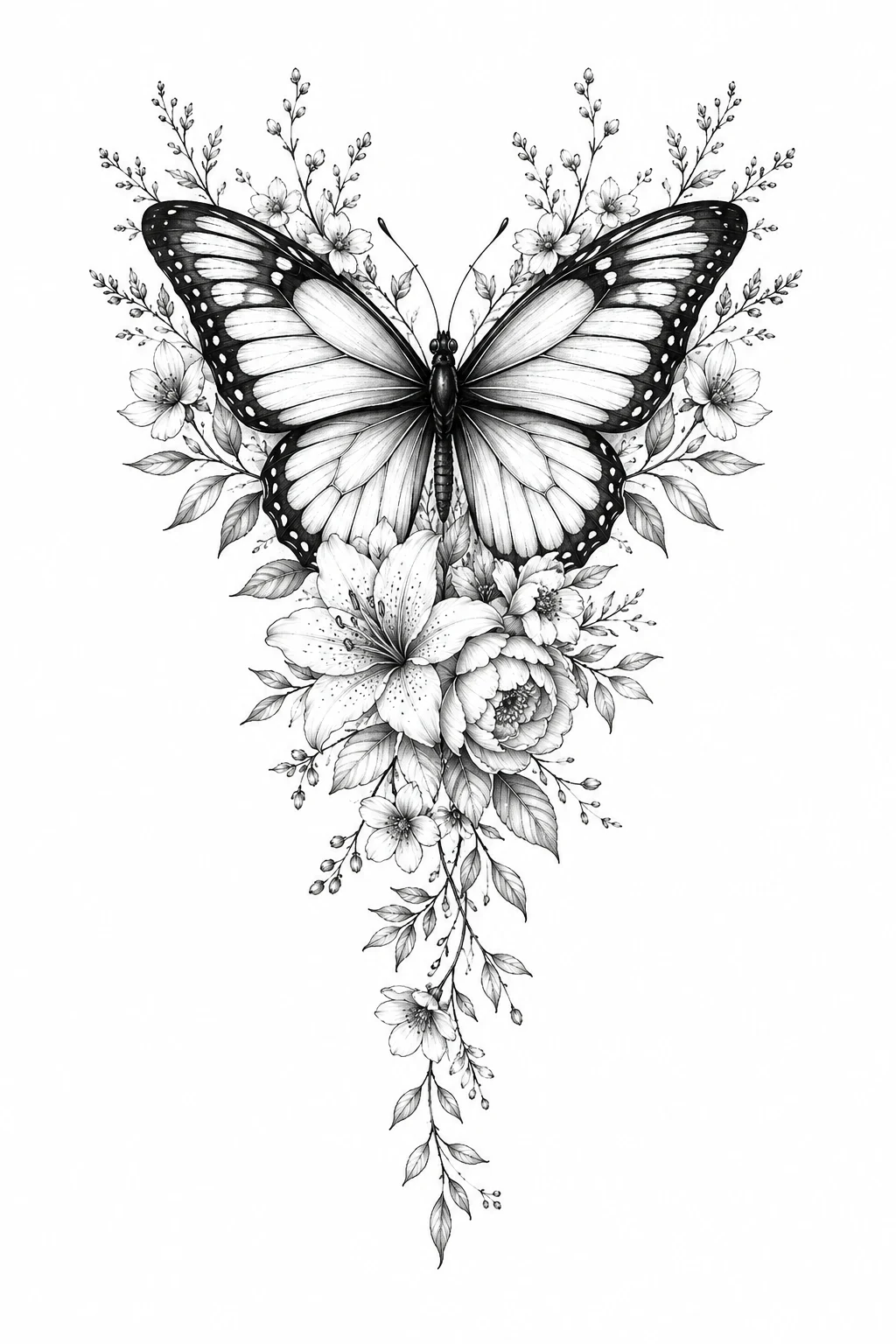 Butterfly With Birth Flowers — back butterfly tattoo style outfit