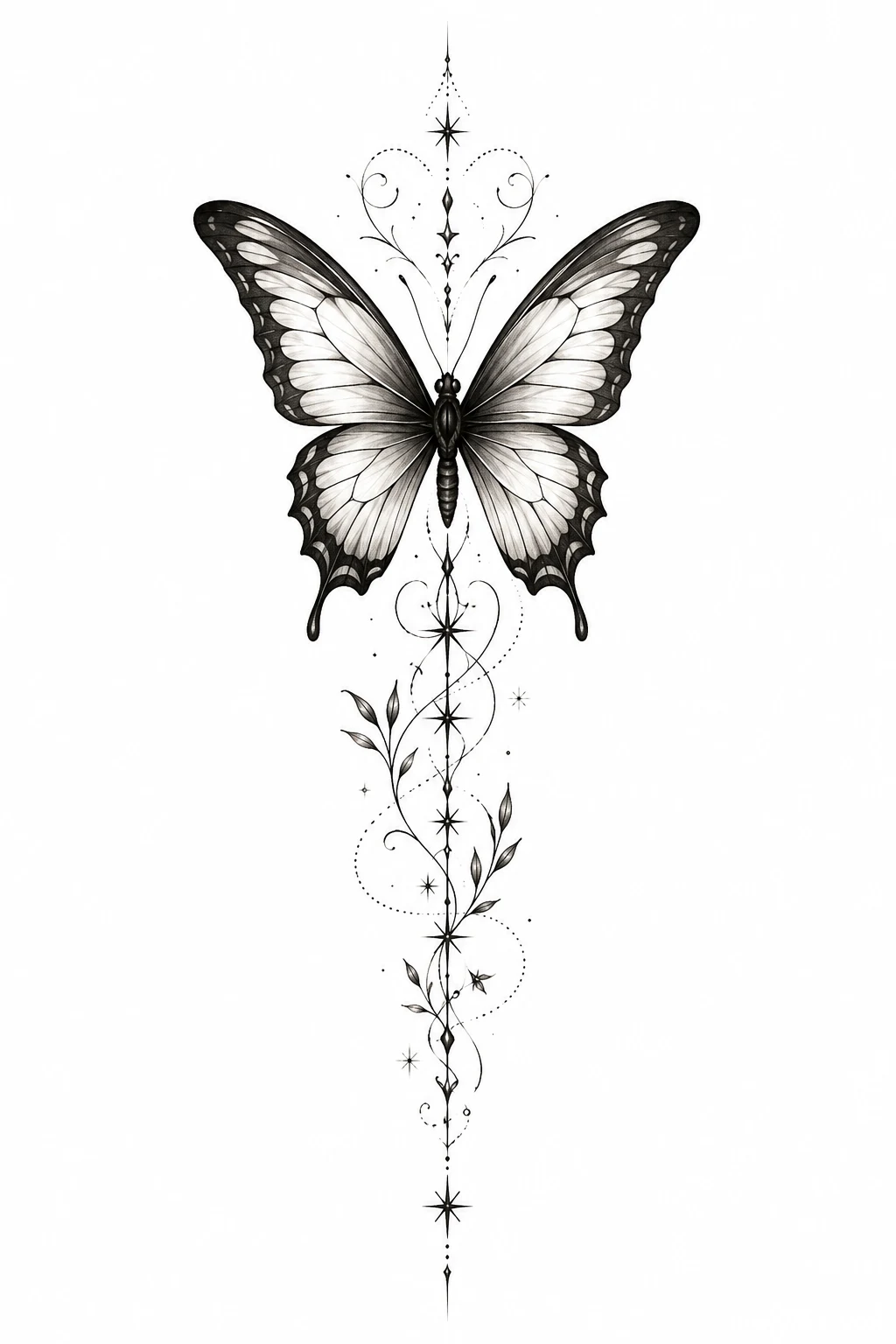 Butterfly Spine Trail — back butterfly tattoo style outfit