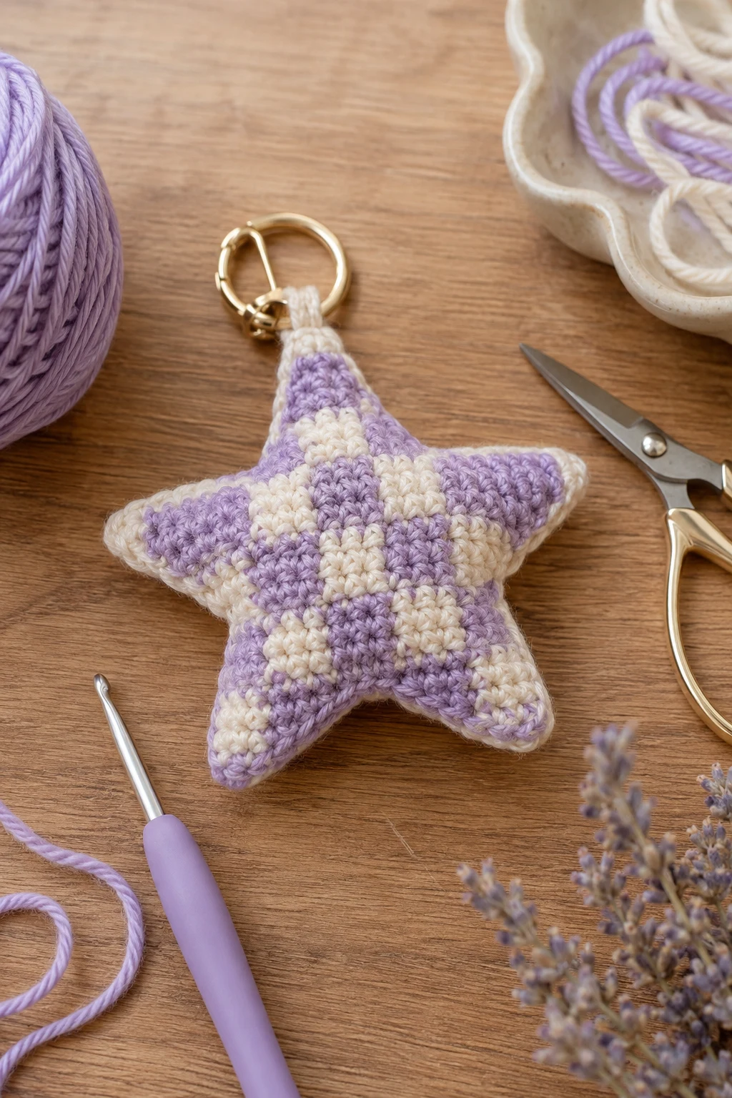 Checkerboard Star — bag charms crochet style outfit