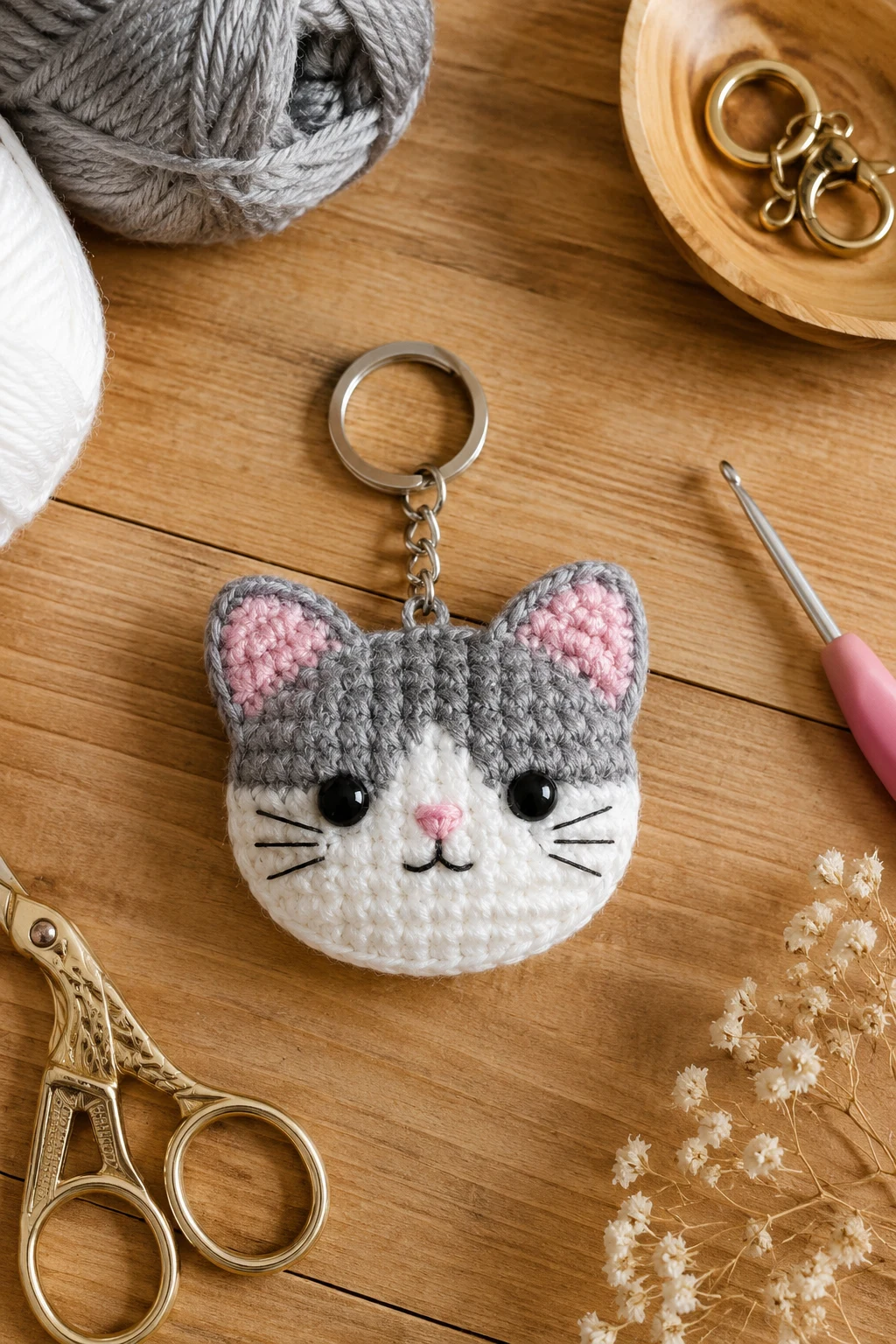 Cat Face Charm — bag charms crochet style outfit
