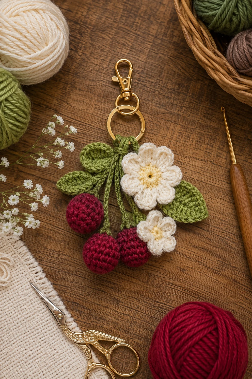 Flower-and-Berry Cluster — bag charms crochet style outfit