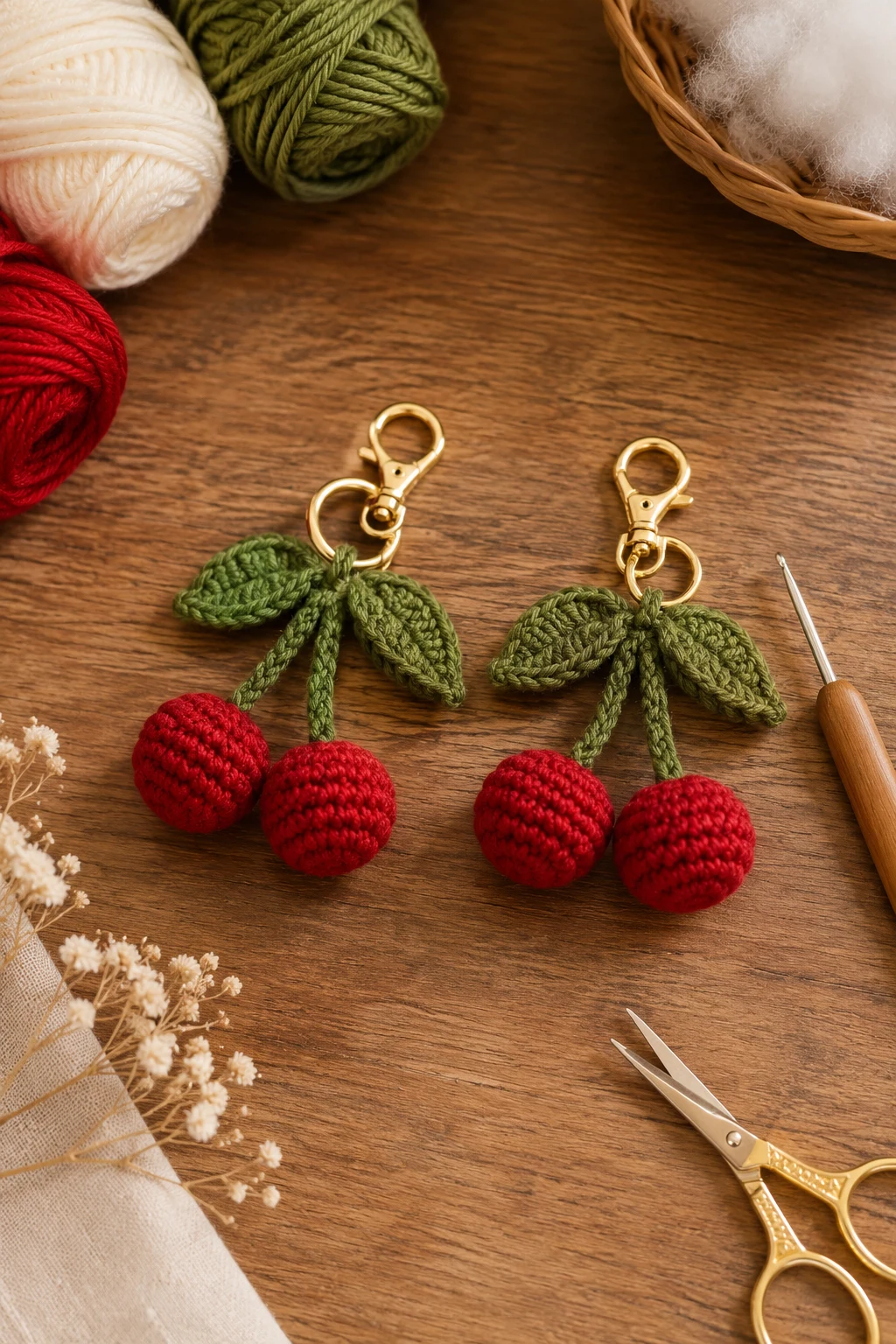 Cherry Duo — bag charms crochet style outfit