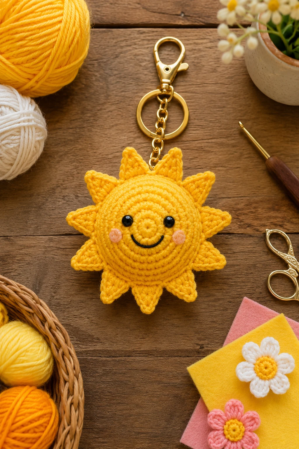 Smiley Sun — bag charms crochet style outfit