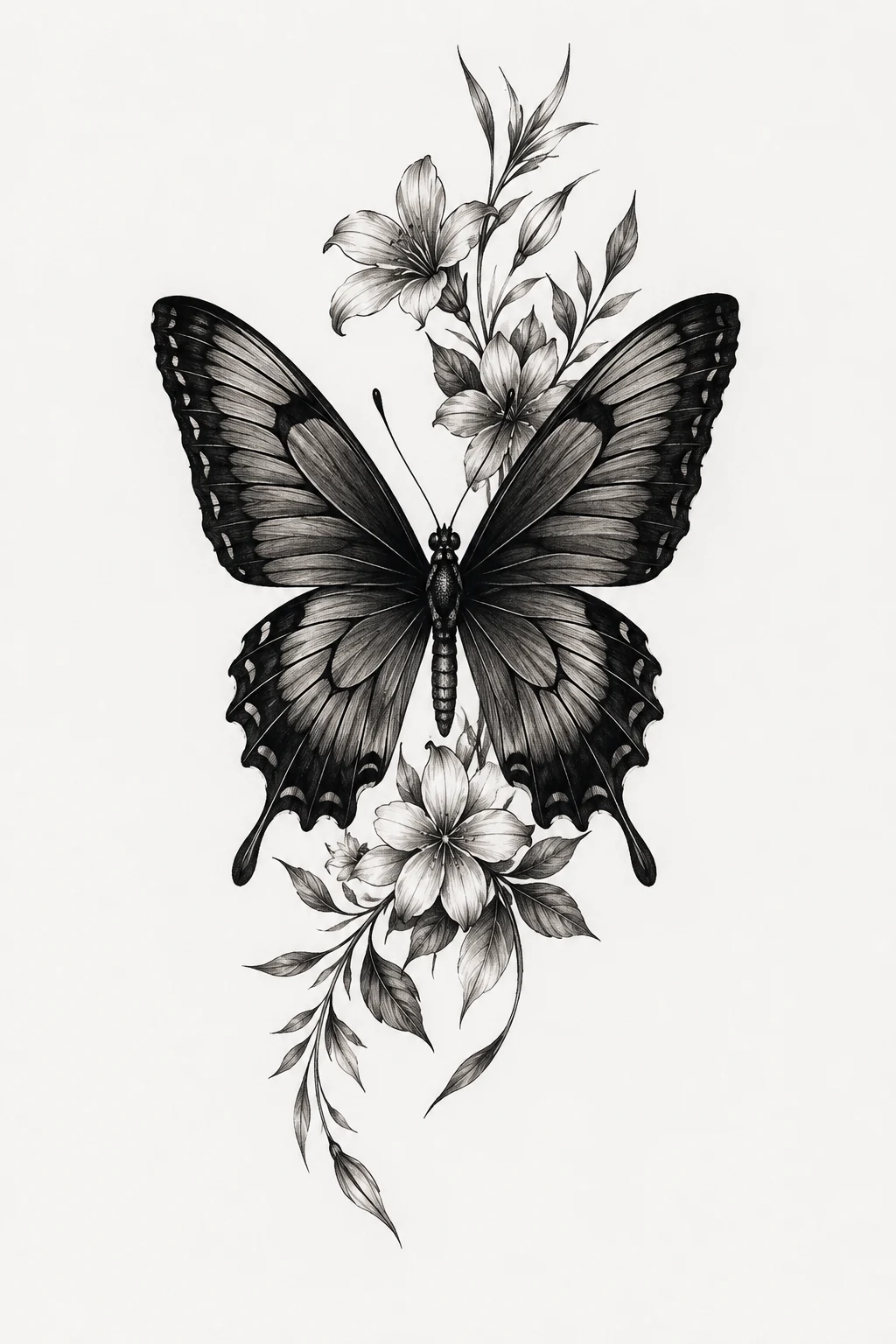 Realistic Black Butterfly Tattoo Design — black butterfly tattoo style outfit