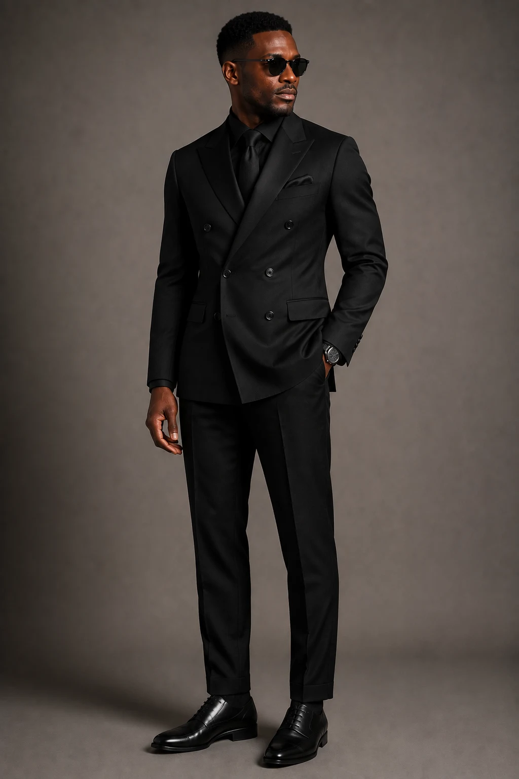 The Black Double-Breasted Suit — Black Men Classy Outfits style outfit, worn by a stylish man