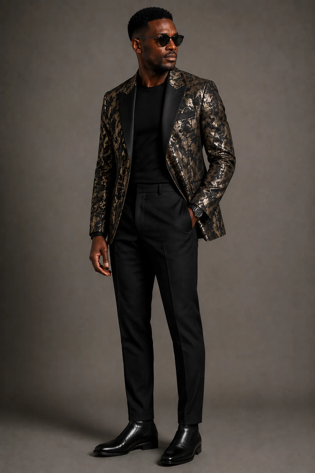 The Statement Jacket With Black Basics — Black Men Classy Outfits style outfit, worn by a stylish man