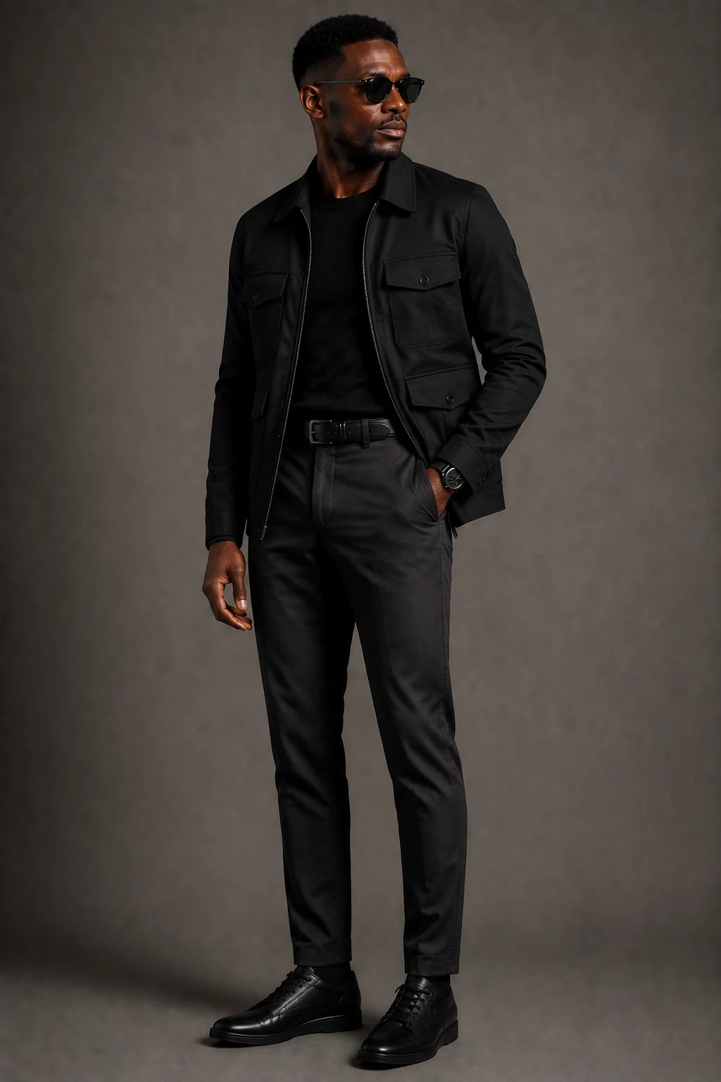 The Black Utility Jacket and Chinos — Black Men Classy Outfits style outfit, worn by a stylish man