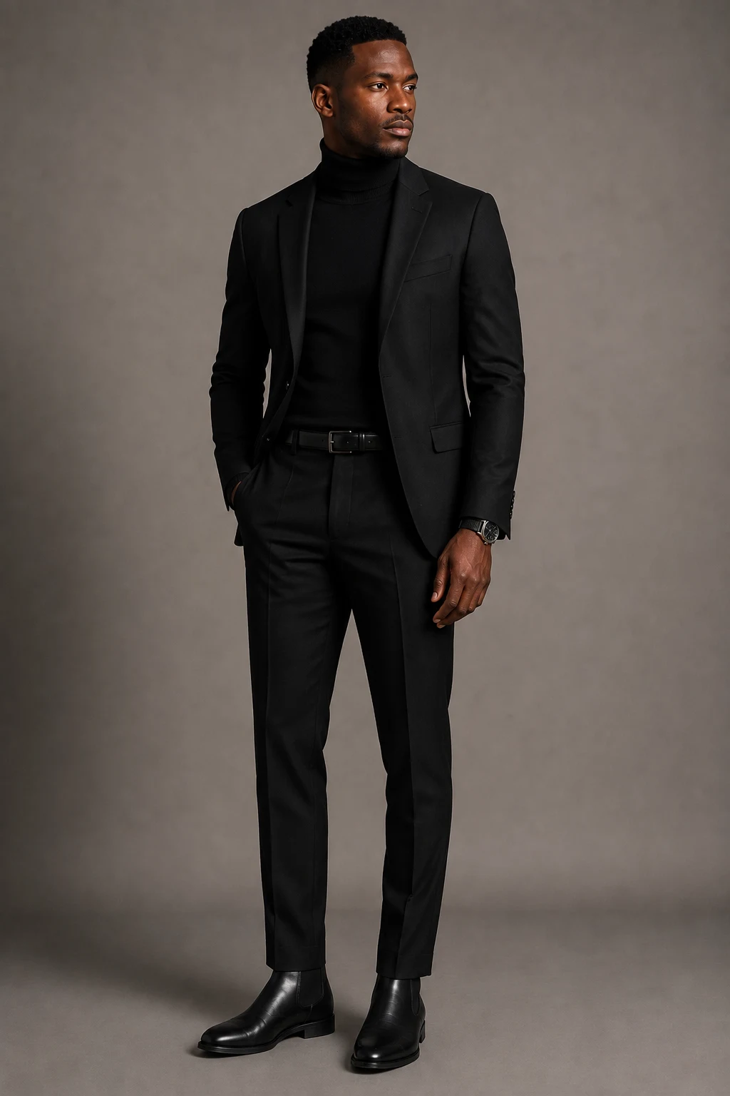 The Black Turtleneck Power Move — Black Men Classy Outfits style outfit, worn by a stylish man