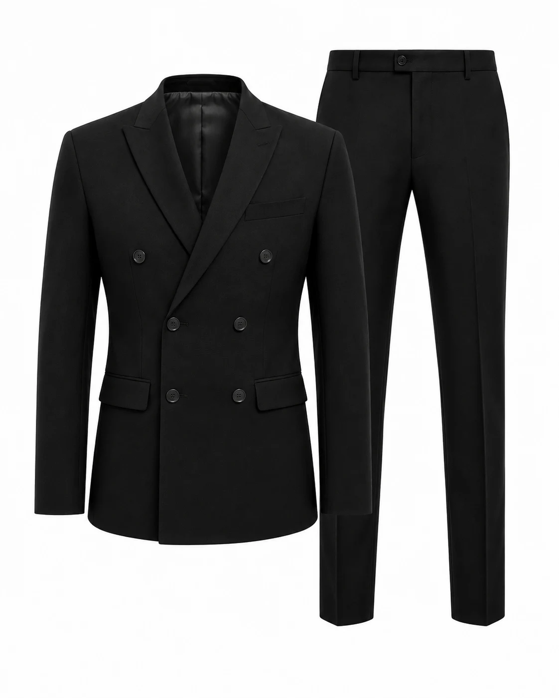 MOGU Men's Double Breasted Slim Fit Suit Black