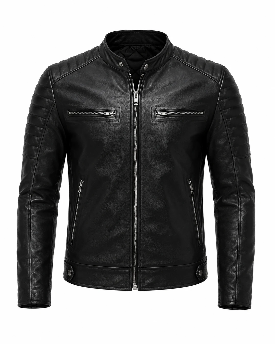 FLAVOR Men's Genuine Leather Motorcycle Jacket Black