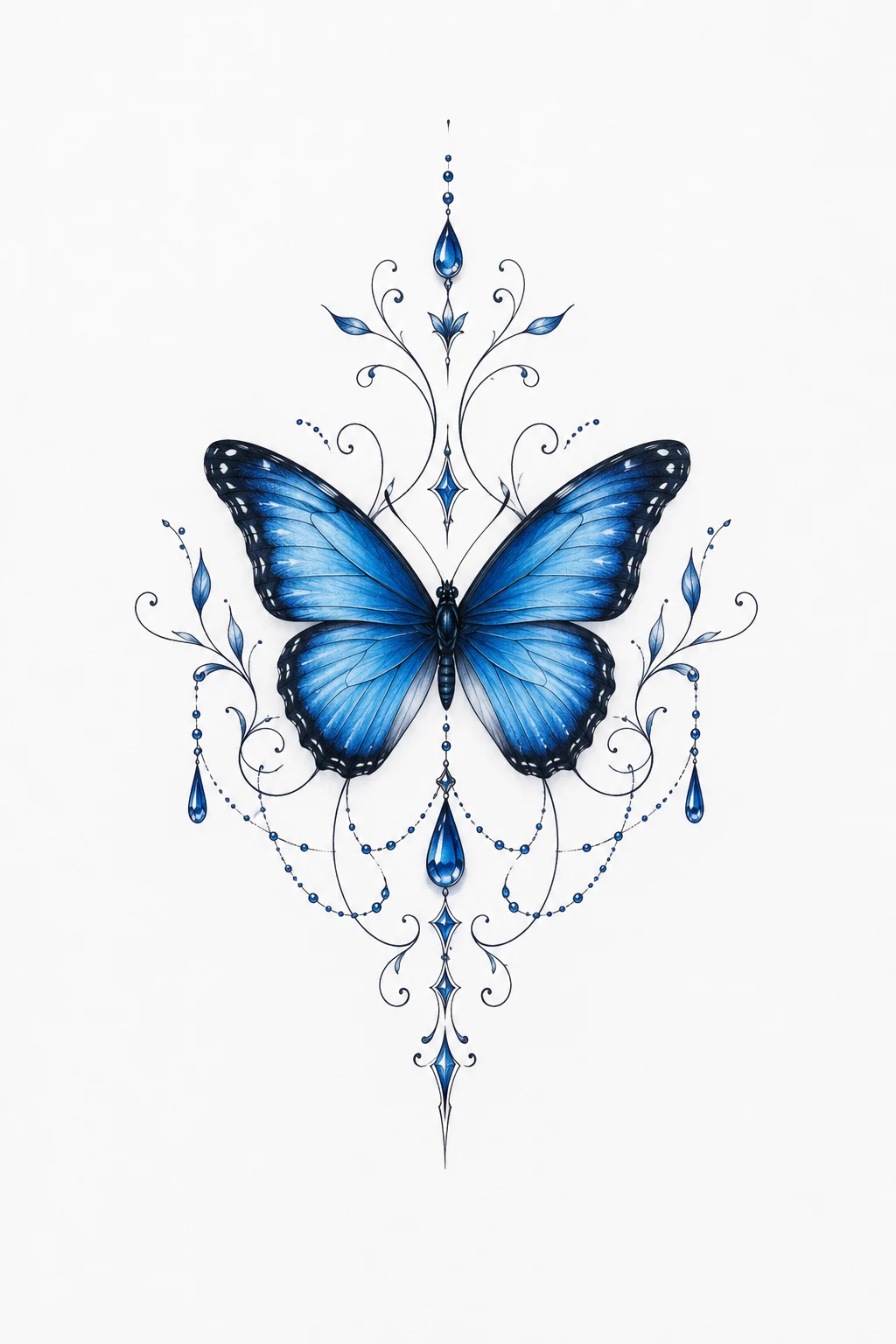 Blue Butterfly Tattoo on the Neck — blue butterfly tattoo style outfit