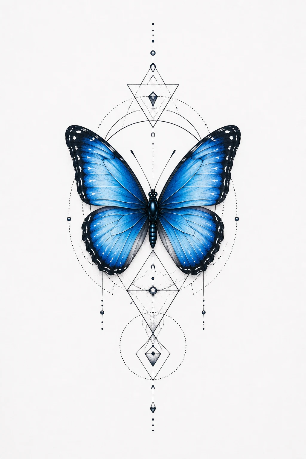 Blue Butterfly Tattoo with Geometric Shapes — blue butterfly tattoo style outfit