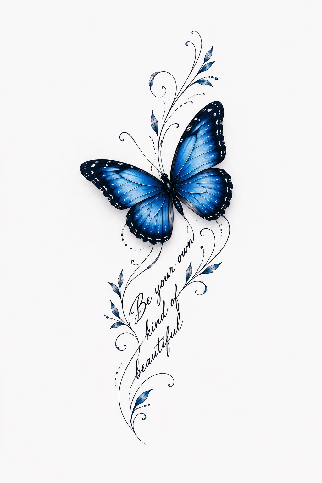 Blue Butterfly Tattoo with Inspirational Script — blue butterfly tattoo style outfit