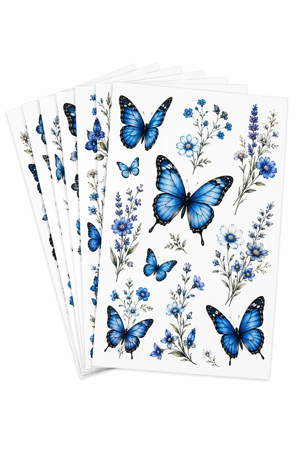 Yazhiji Blue Butterfly and Wildflower Temporary Tattoo Stickers
