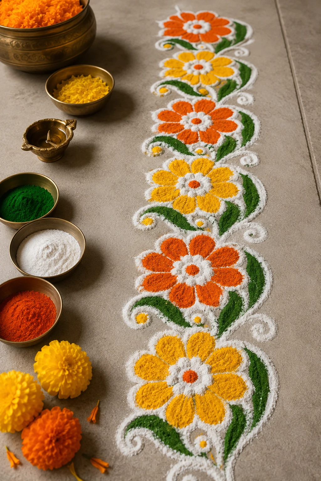 Classic Marigold Trail — border rangoli designs style outfit