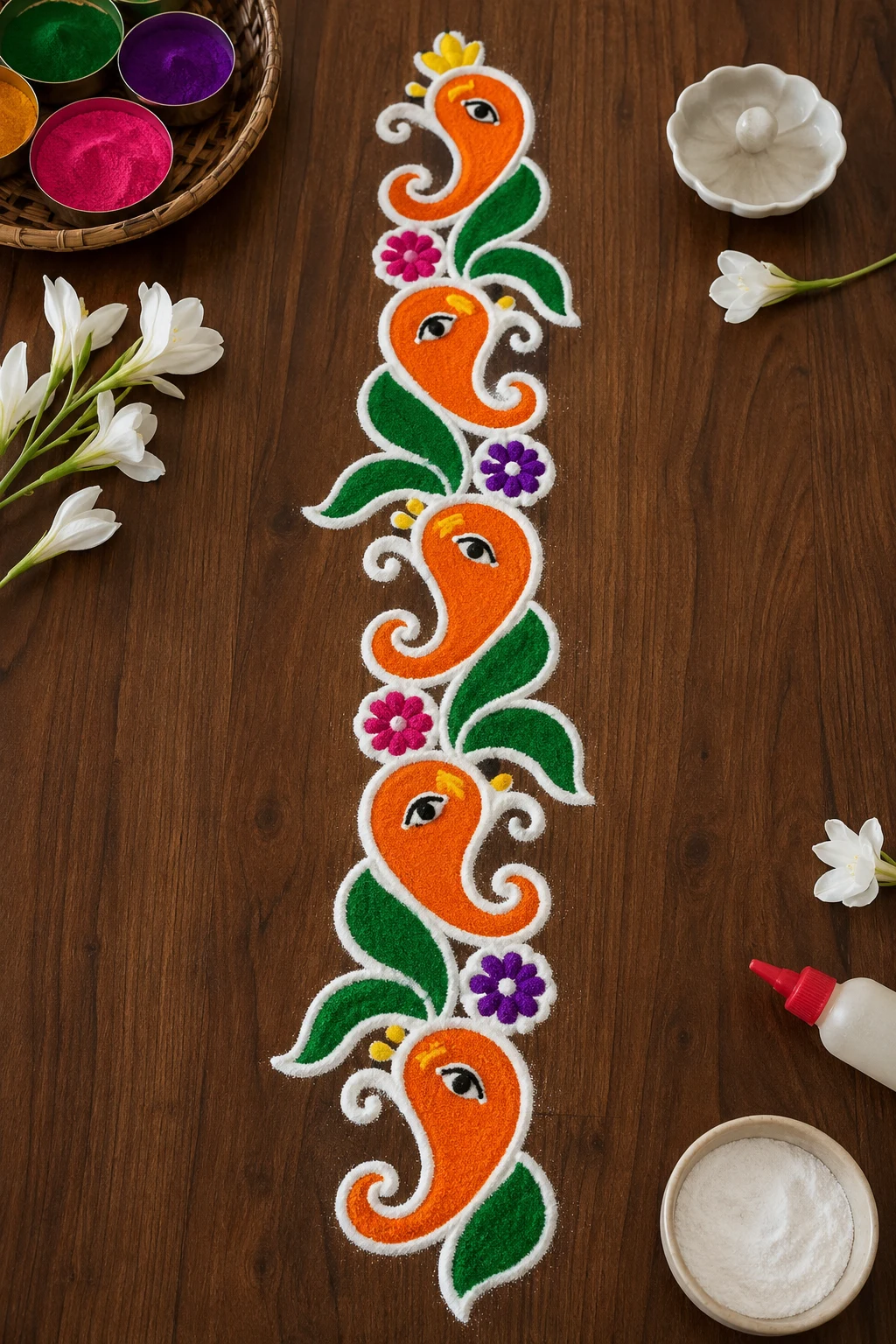 Festive Ganesha-Inspired Motif — border rangoli designs style outfit