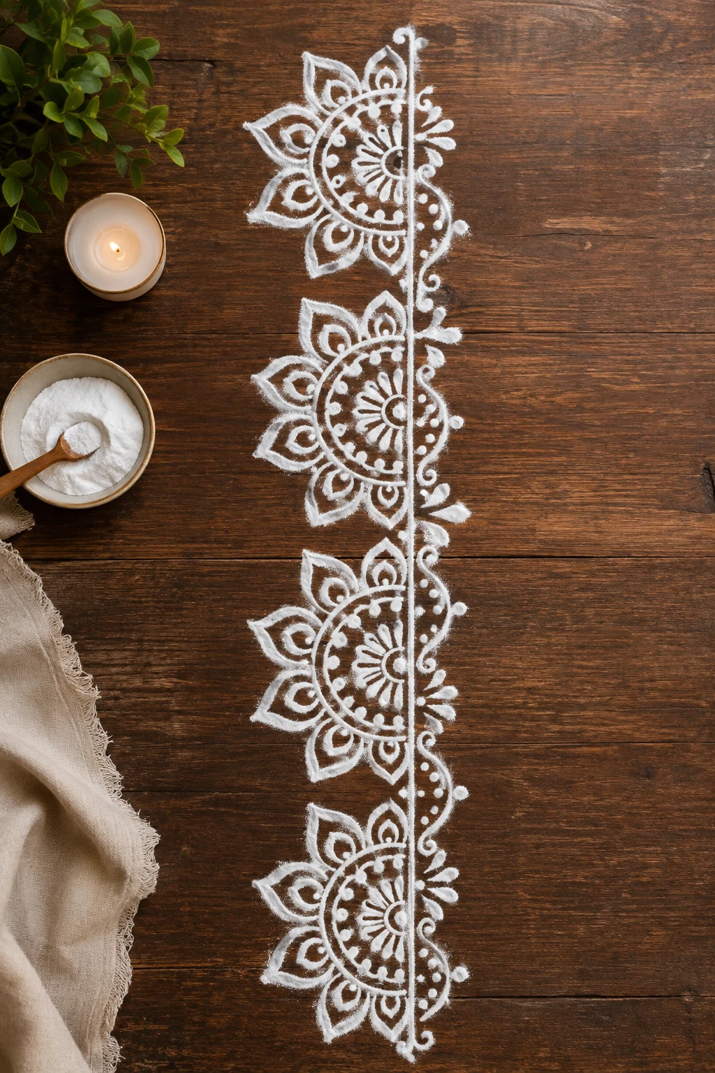 White Chalk Mandala Border — border rangoli designs style outfit