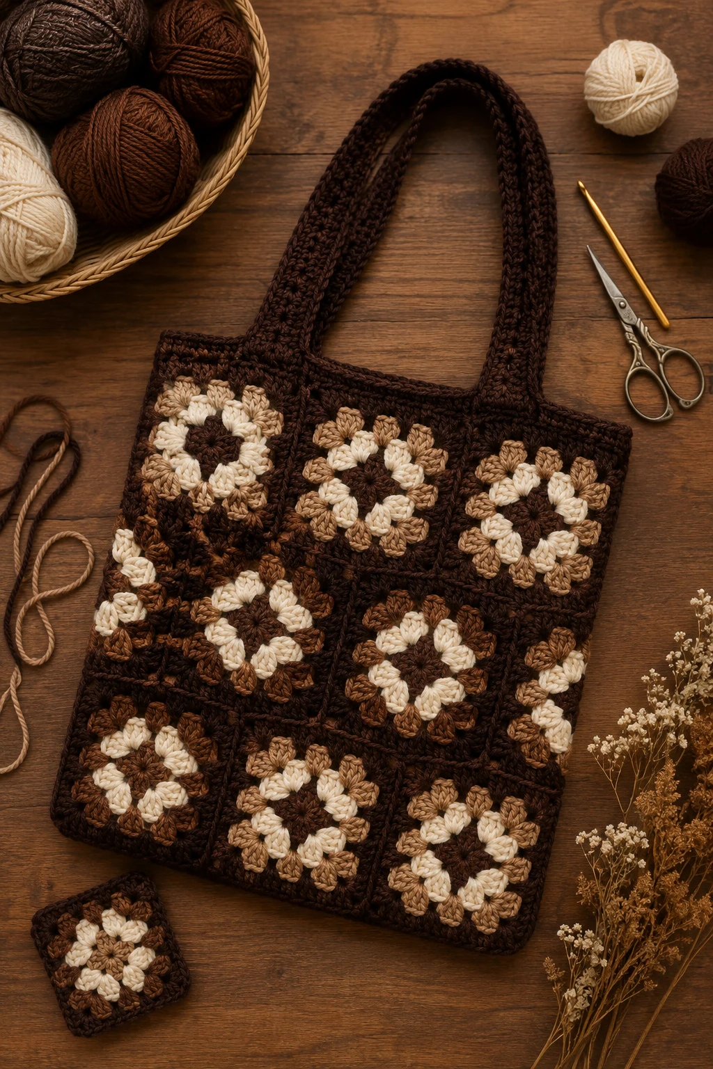 Chocolate Brown Granny Square Bag — brown crochet ideas style outfit