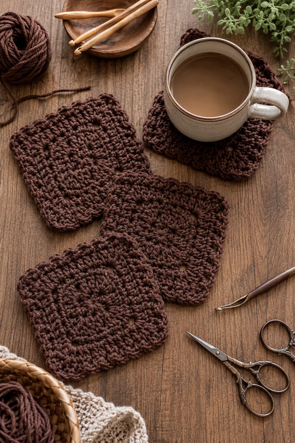 Chocolate Crochet Mug Rug Set — brown crochet ideas style outfit