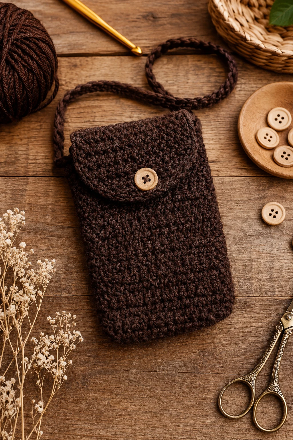 Espresso Crochet Phone Pouch — brown crochet ideas style outfit