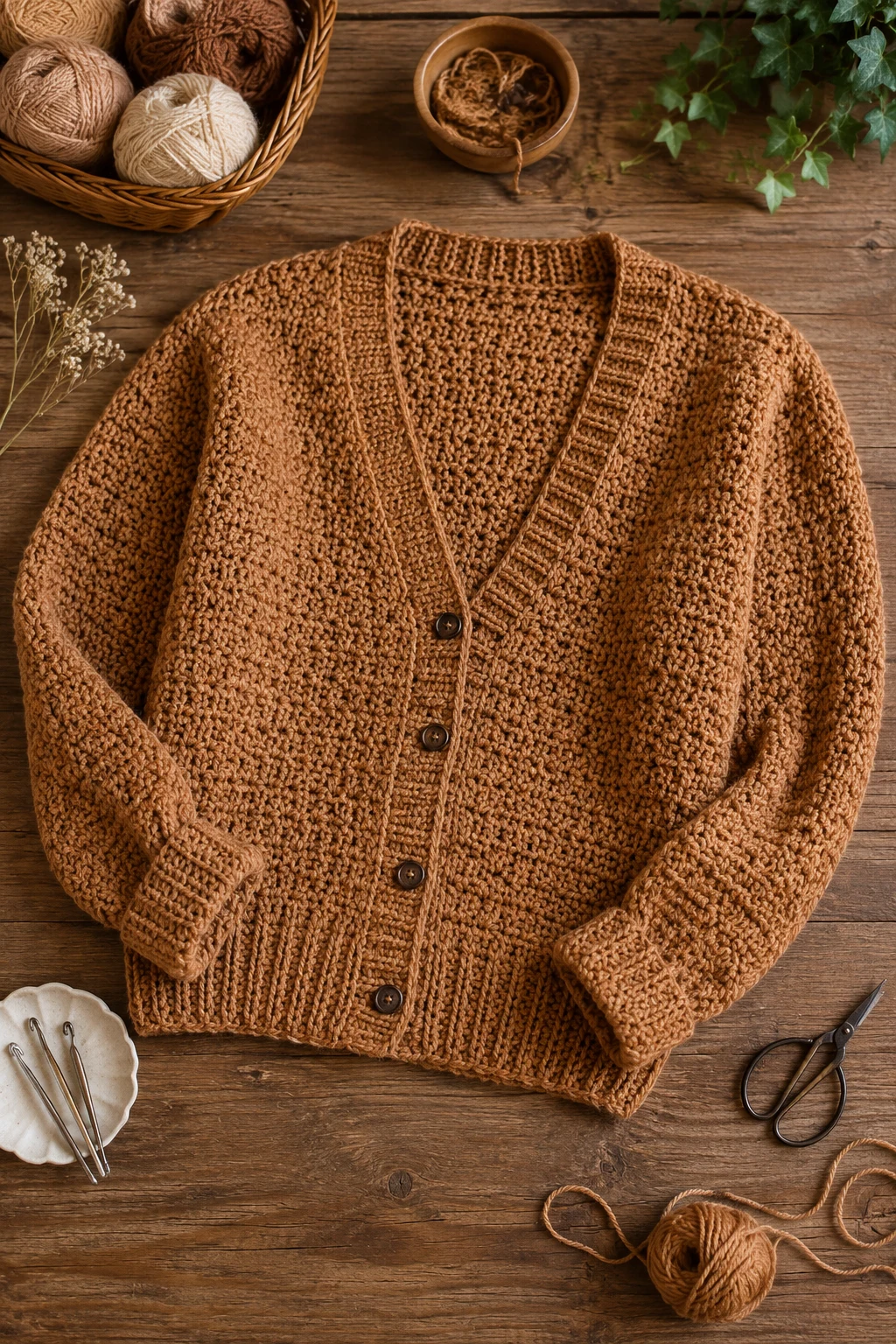 Caramel Crochet Cardigan — brown crochet ideas style outfit