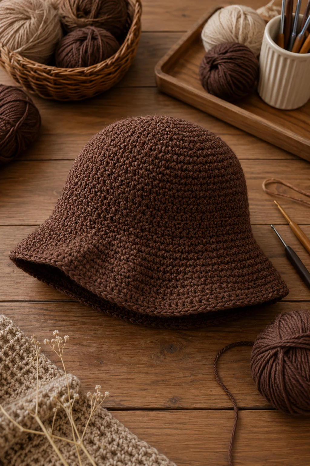 Mocha Crochet Bucket Hat — brown crochet ideas style outfit