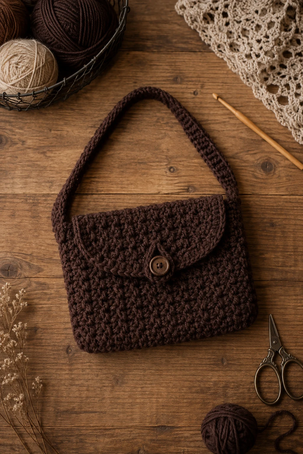 Dark Brown Crochet Mini Purse — brown crochet ideas style outfit