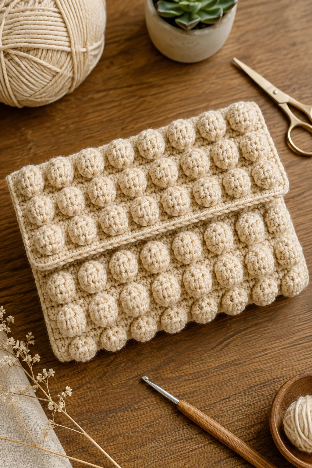 Bobble Clutch With a Foldover Flap — bubble bag crochet style outfit