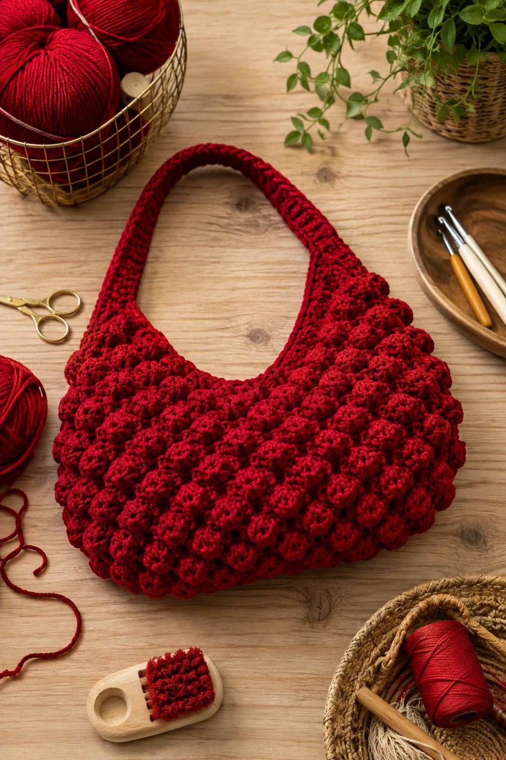 Statement Cherry Red Bubble Bag — bubble bag crochet style outfit