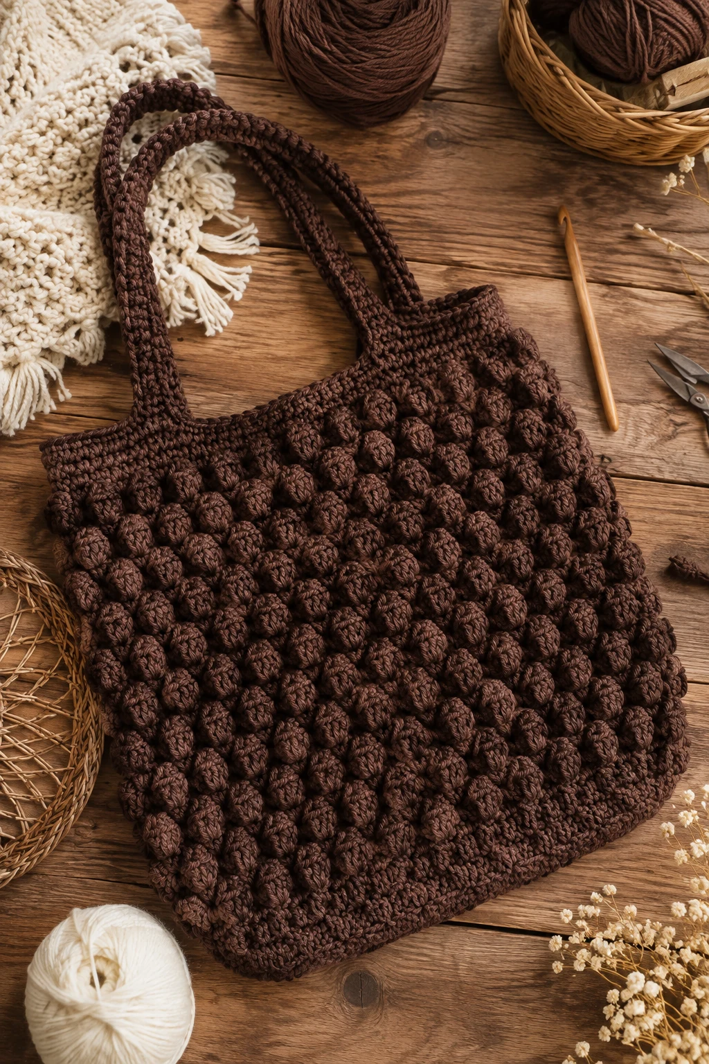 Chocolate Brown Oversized Bubble Tote — bubble bag crochet style outfit