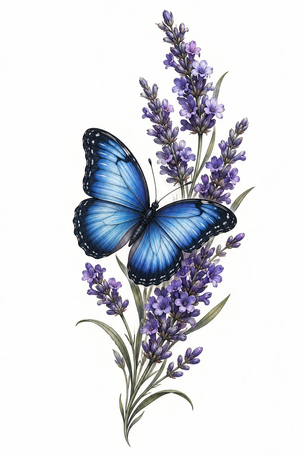 Blue Butterfly and Lavender — butterfly and flower tattoo designs style outfit