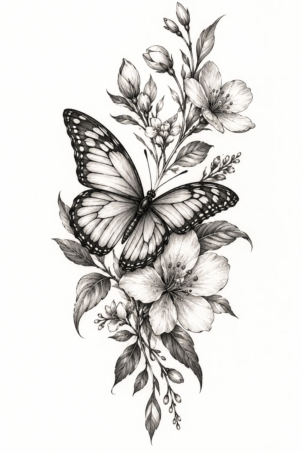 Botanical Sketch Butterfly — butterfly and flower tattoo designs style outfit