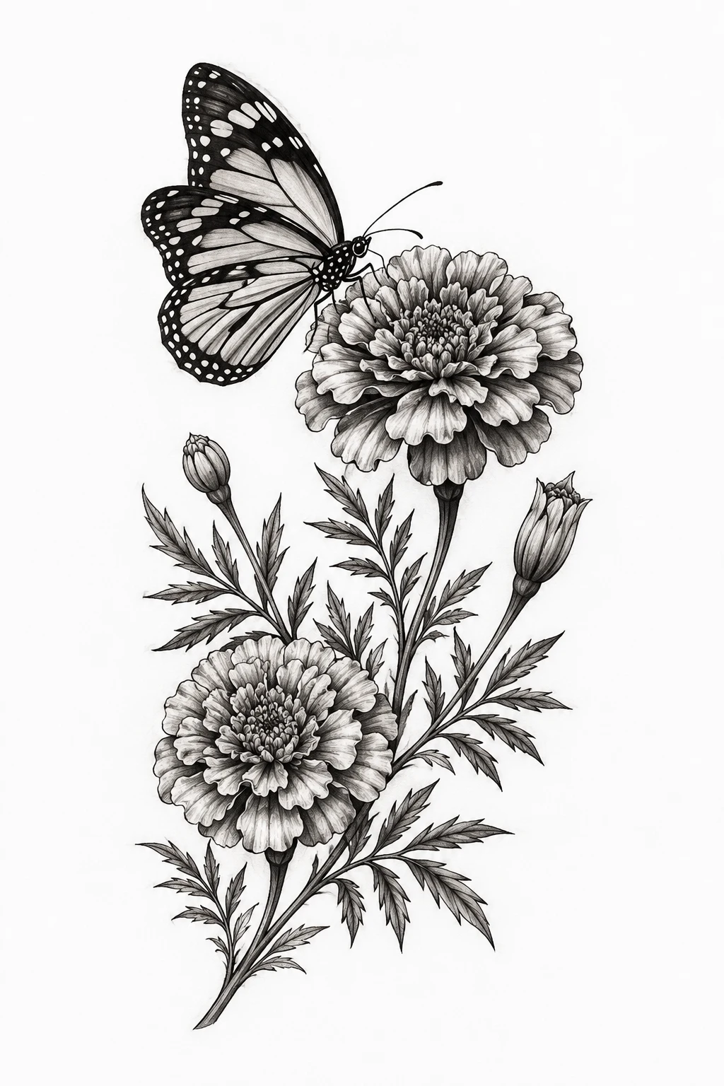 Butterfly and Marigold — butterfly and flower tattoo designs style outfit