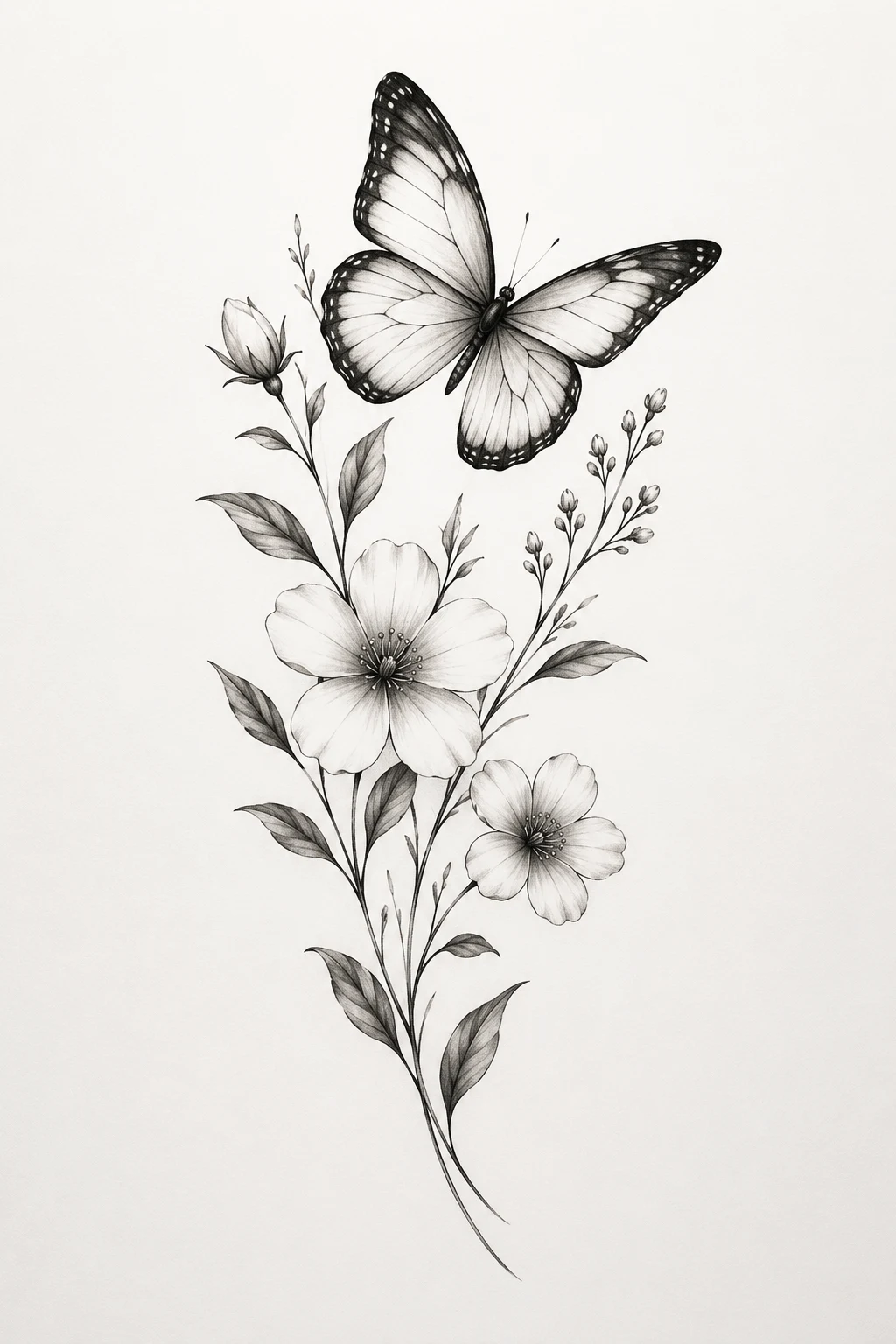 Minimal Flower and Butterfly Tattoo Design — butterfly and flower tattoo designs style outfit