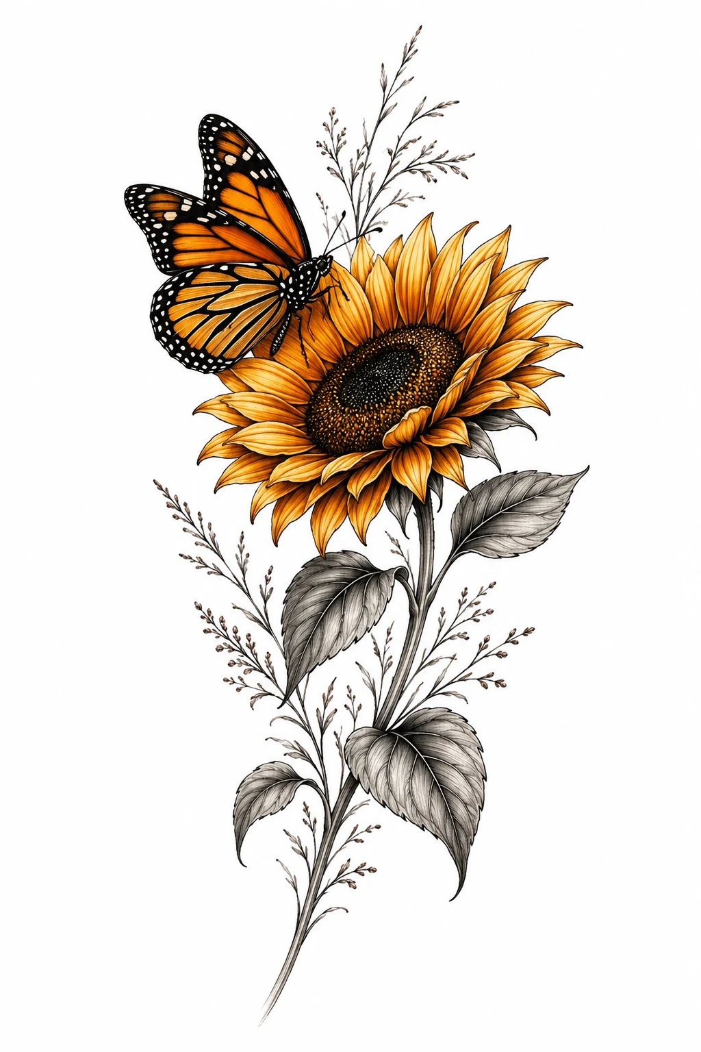 Monarch and Sunflower — butterfly and flower tattoo designs style outfit