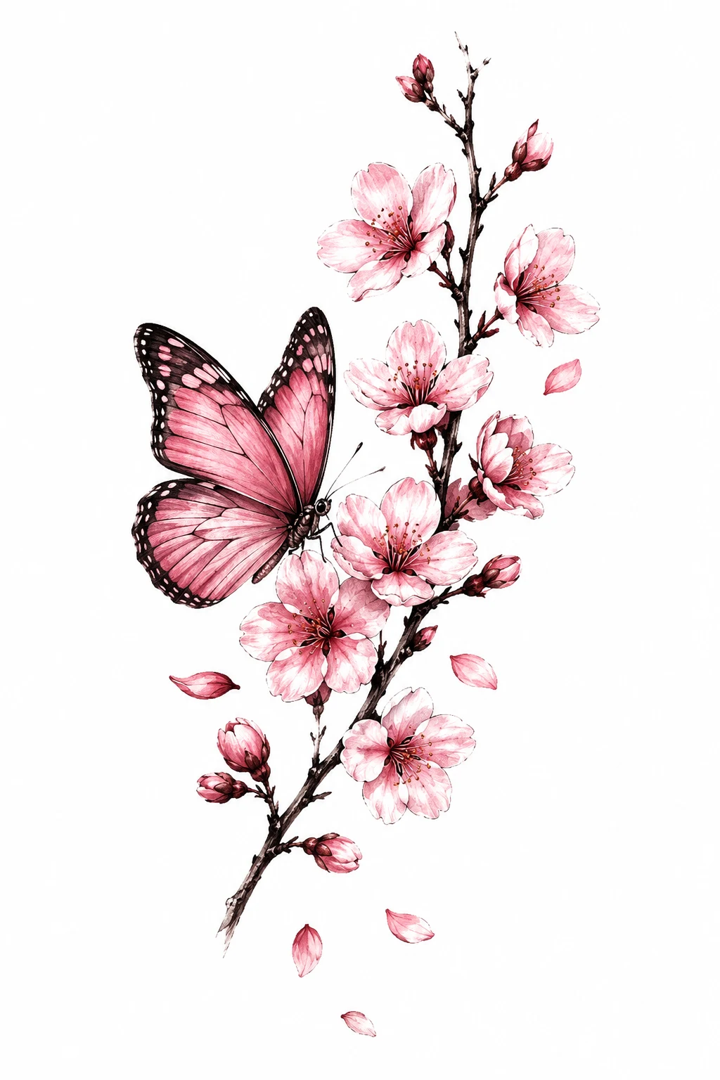 Pink Butterfly and Cherry Blossoms — butterfly and flower tattoo designs style outfit