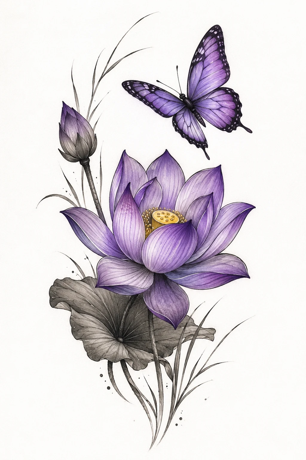 Purple Butterfly and Lotus — butterfly and flower tattoo designs style outfit