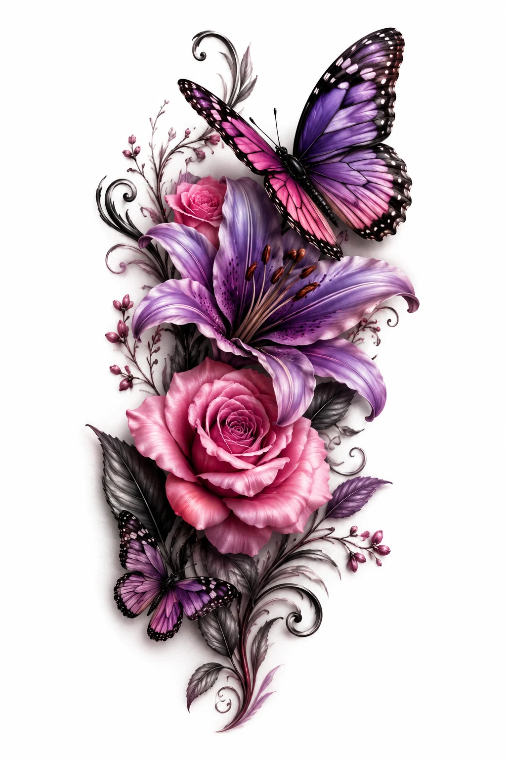 3D Butterfly and Flower Tattoo Designs — butterfly and flower tattoo designs style outfit