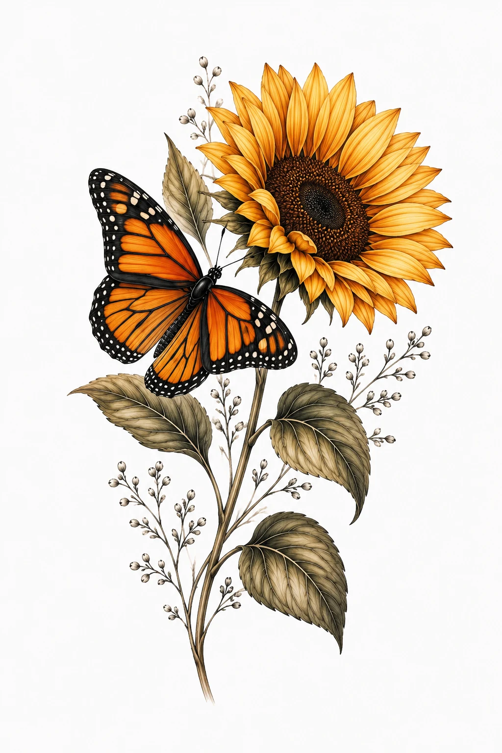 Monarch and Sunflower — butterfly and flower tattoo style outfit