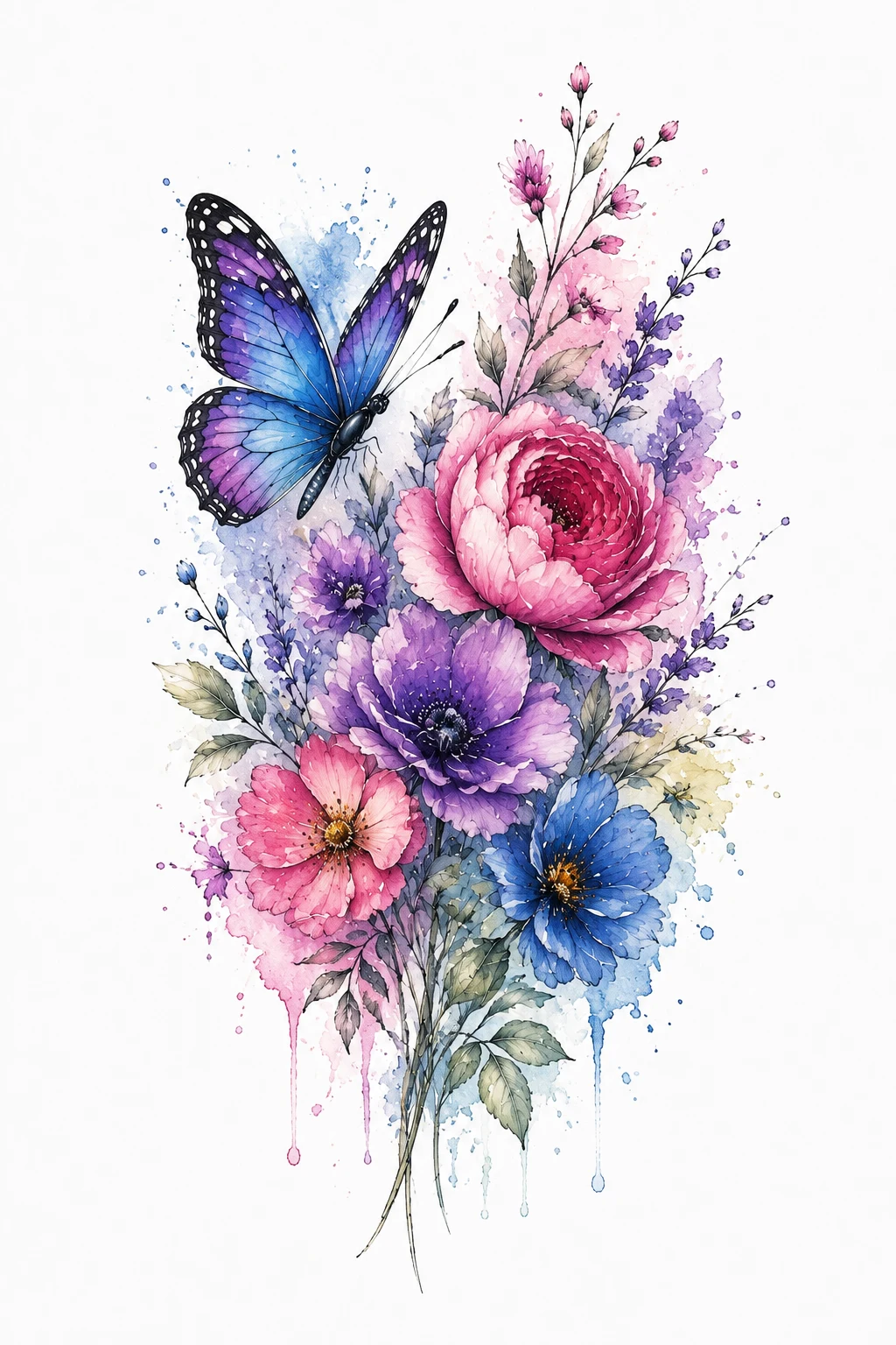 Watercolor Butterfly Bouquet — butterfly and flower tattoo style outfit