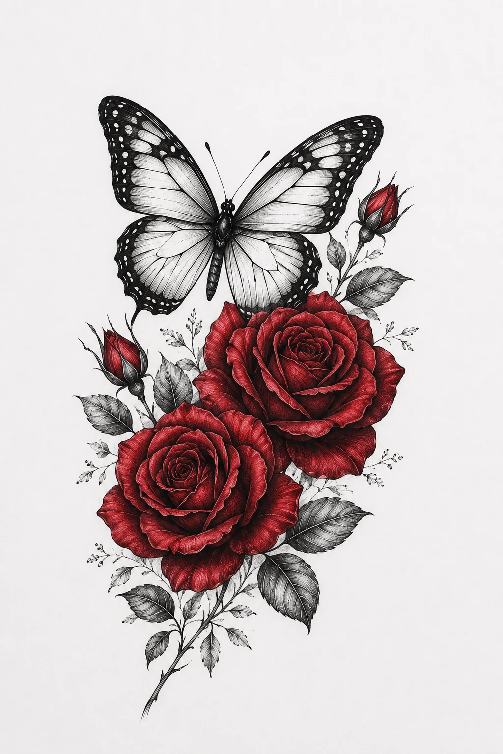 Butterfly and Red Roses — butterfly arm tattoo style outfit