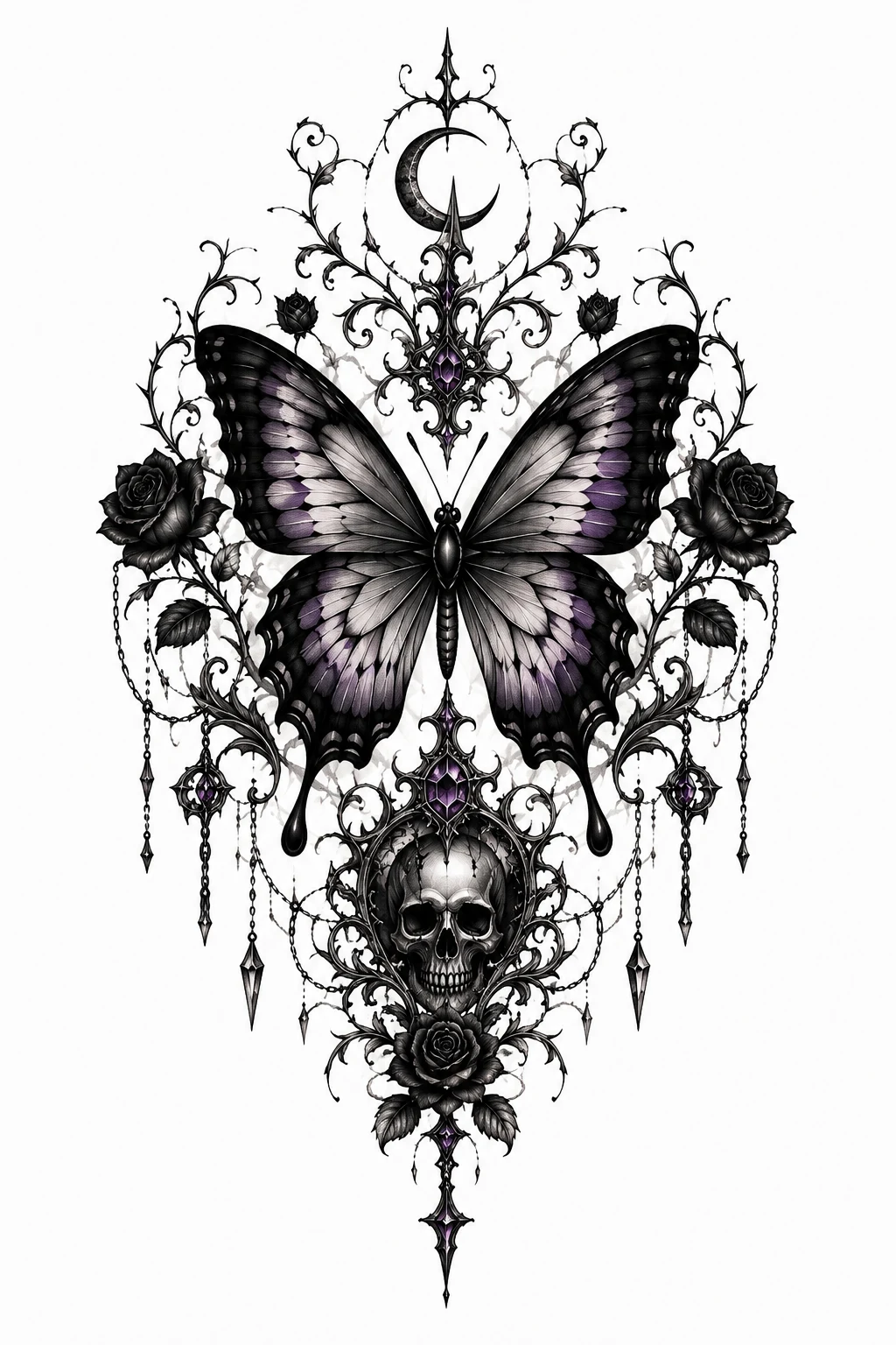 Gothic Butterfly Back Tattoo With Dark Contrast — butterfly back tattoo style outfit