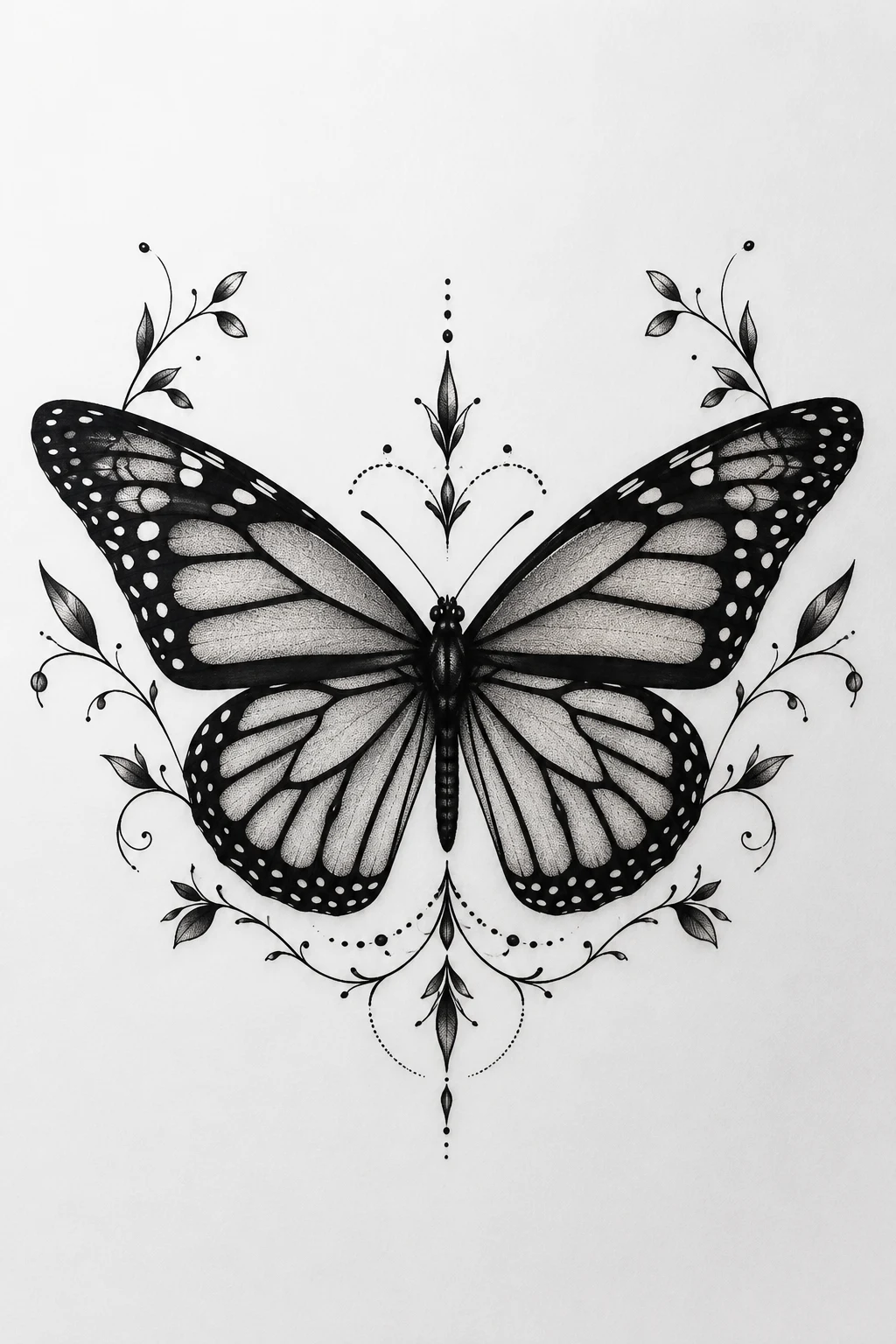 Blackwork Monarch Butterfly Chest Tattoo — butterfly chest tattoo style outfit
